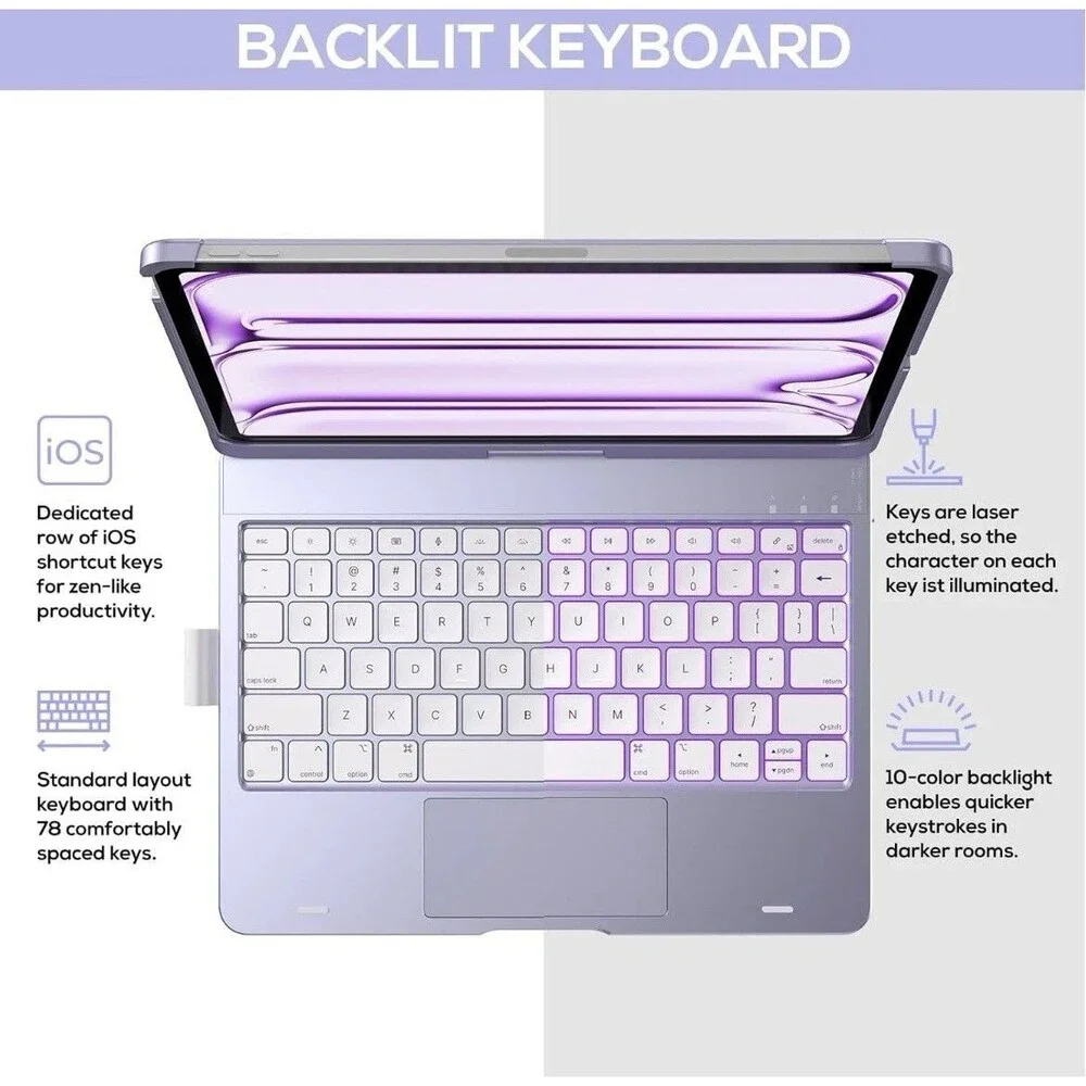 Light Purple 360° Rotatable Touch Keyboard Case for iPad Pro 11